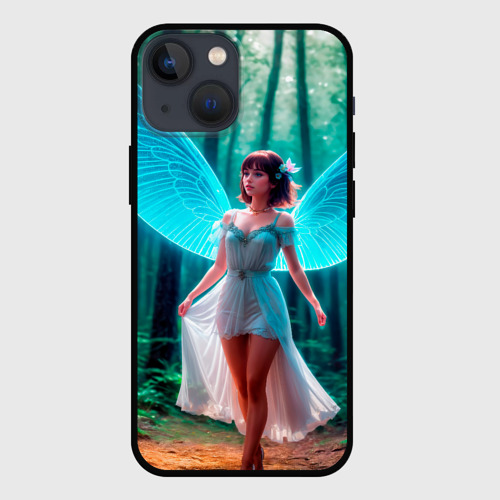 Чехол для iPhone 13 mini с принтом Девушка фея в дремучем лесу, вид спереди #2