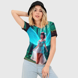 Женская футболка 3D Slim Девушка фея в дремучем лесу - фото 2