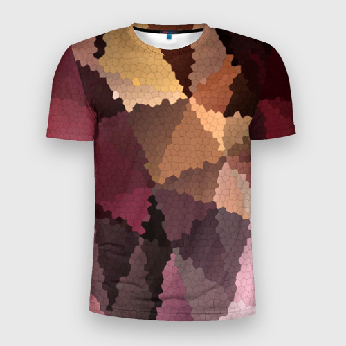 Мужская футболка 3D Slim с принтом Мозаика в коричнево-розовых тонах, вид спереди #2