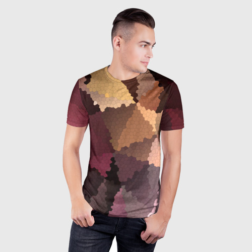 Мужская футболка 3D Slim с принтом Мозаика в коричнево-розовых тонах, фото на моделе #1