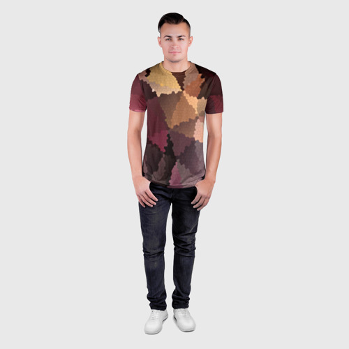Мужская футболка 3D Slim с принтом Мозаика в коричнево-розовых тонах, вид сбоку #3