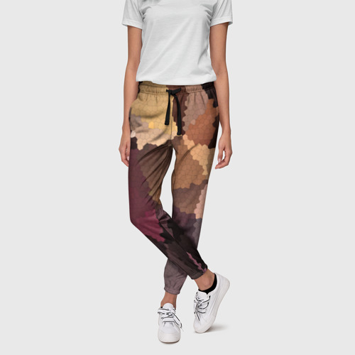 Женские брюки 3D с принтом Мозаика в коричнево-розовых тонах, фото на моделе #1