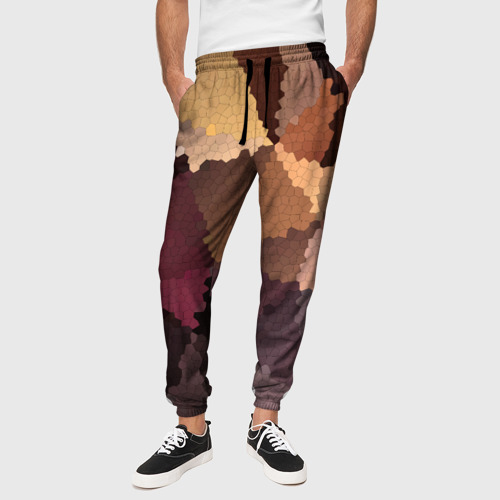 Мужские брюки 3D Мозаика в коричнево-розовых тонах, цвет 3D печать - фото 4