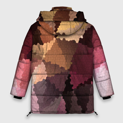 Женская зимняя куртка 3D с принтом Мозаика в коричнево-розовых тонах, вид сзади #1