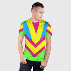 Мужская футболка 3D Slim В стиле олимпийки 90х с жёлто-синей геометрией - фото 2