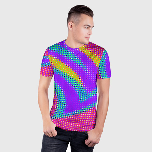 Мужская футболка 3D Slim Круглые неоновые пиксели, цвет 3D печать - фото 3