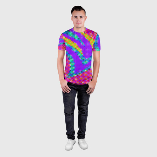 Мужская футболка 3D Slim Круглые неоновые пиксели, цвет 3D печать - фото 4