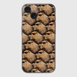 Чехол для iPhone 15 силиконовый с защитой камеры Крутая капибара - мем