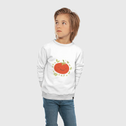 Свитшот с принтом Веселый помидор для ребенка, вид на модели спереди №3. Цвет основы: белый