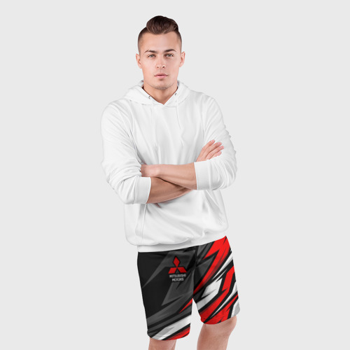Мужские шорты спортивные с принтом Митсубиси - красный спортивный, фото #4
