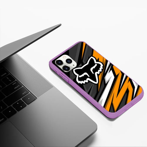 Чехол для iPhone 11 Pro Max матовый Fox motocross racing - orange, цвет фиолетовый - фото 5