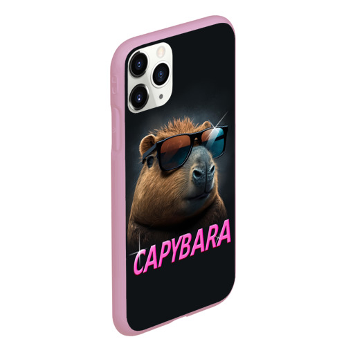 Чехол для iPhone 11 Pro Max матовый Капибара в очках - грызун, цвет розовый - фото 3