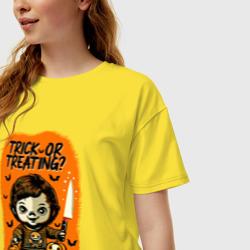 Женская футболка хлопок Oversize Хэллоуин: Trick or treating? - фото 2