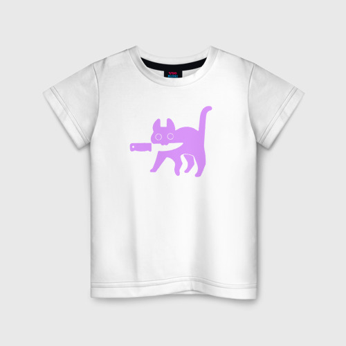 Светящаяся детская футболка Котик с ножом: мем, цвет белый