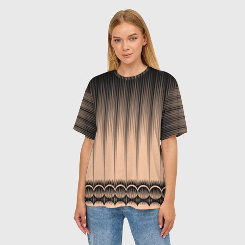 Женская футболка oversize 3D Персиковый полосатый градиент, цвет 3D печать - фото 3