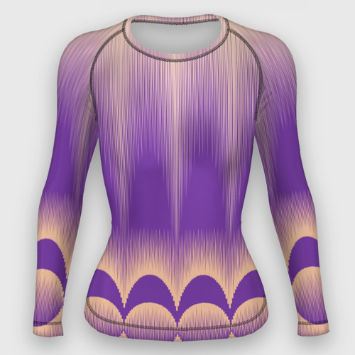Женский рашгард 3D с принтом Фиолетовый градиент в полоску, вид спереди #2