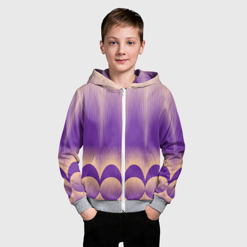 Детская толстовка 3D на молнии с принтом Фиолетовый градиент в полоску, фото на моделе #1