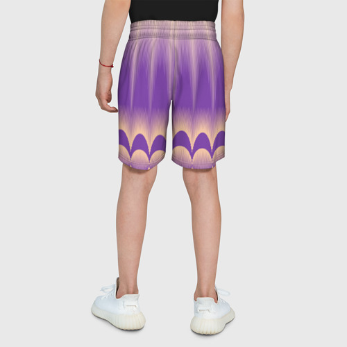 Детские спортивные шорты 3D с принтом Фиолетовый градиент в полоску, вид сзади #2