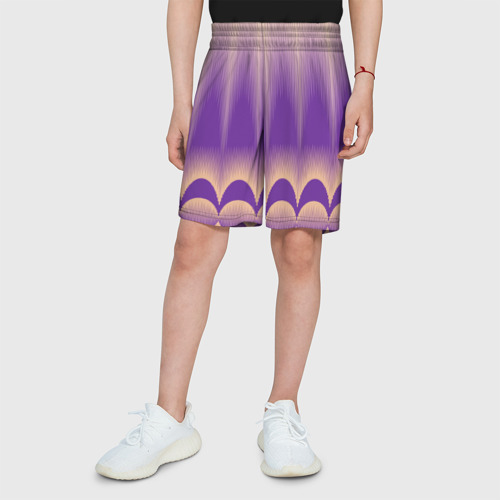 Детские спортивные шорты 3D с принтом Фиолетовый градиент в полоску, вид сбоку #3