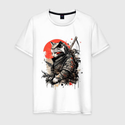 Японский самурай - кот – Мужская футболка хлопок с принтом купить со скидкой в -20%