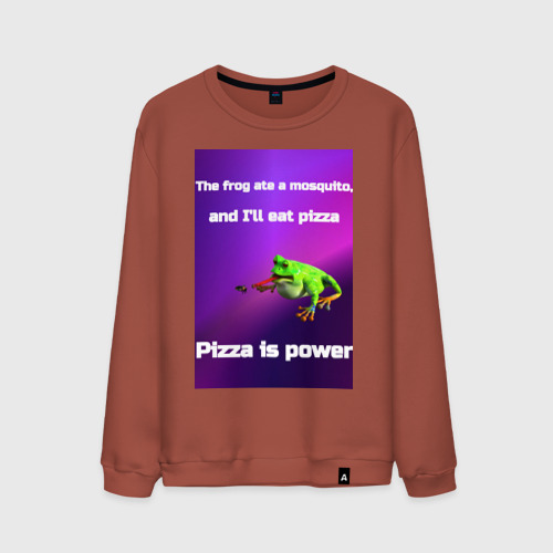 Мужской свитшот хлопок Pizza is power, цвет кирпичный