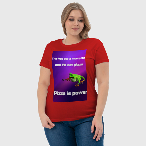 Женская футболка хлопок Pizza is power, цвет красный - фото 6