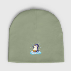 Женская шапка демисезонная Пингвин на льдине