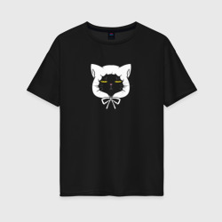 Женская футболка хлопок Oversize Кот в капюшоне - домохозяин