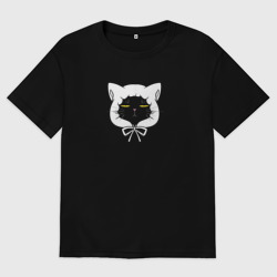 Женская футболка хлопок Oversize Кот в капюшоне - домохозяин