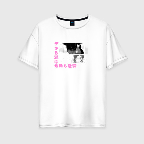 Женская футболка оверсайз из хлопка с принтом Кот мастер на все лапки - манга, вид спереди №1