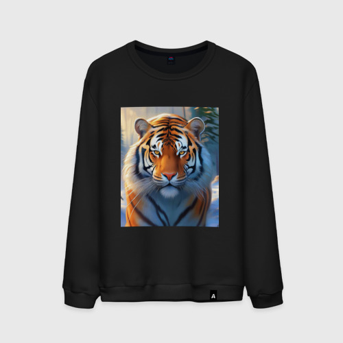 Мужской свитшот хлопок Уссурийский тигр в тайге, цвет черный