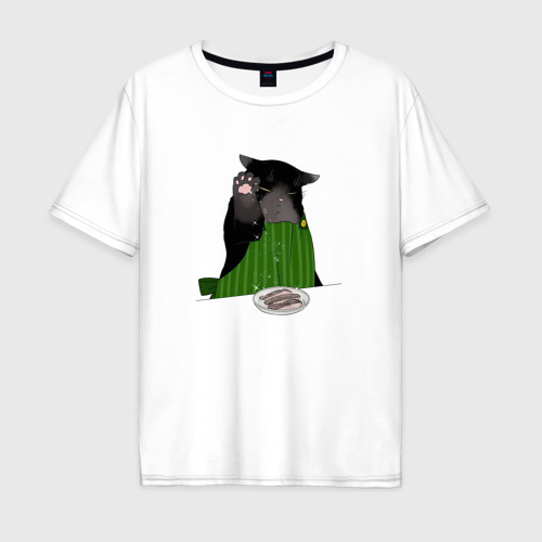 Мужская футболка оверсайз из хлопка с принтом Кот повар, вид спереди №1