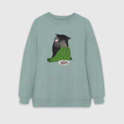 Женский свитшот oversize без начеса хлопок Кот повар