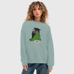 Женский свитшот oversize без начеса хлопок Кот повар - фото 2