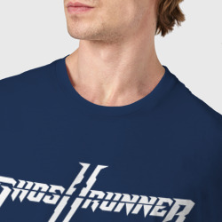 Футболка с принтом Ghostrunner 2 logo для женщины, вид на модели спереди №4. Цвет основы: темно-синий