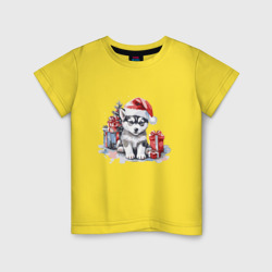 Детская футболка хлопок Новогодний щенок с подарками