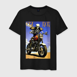 Мужская футболка хлопок Crazy racer - skeleton - motorcycle