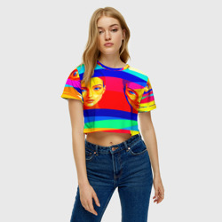 Женская футболка Crop-top 3D Две голубоглазые девушки в прямоугольной рамке - фото 2