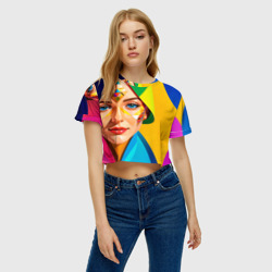 Женская футболка Crop-top 3D Девушка лицо с ромбическим орнаментом - фото 2