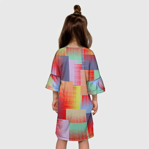 Детское платье 3D с принтом Веселая разноцветная клетка, вид сзади #2
