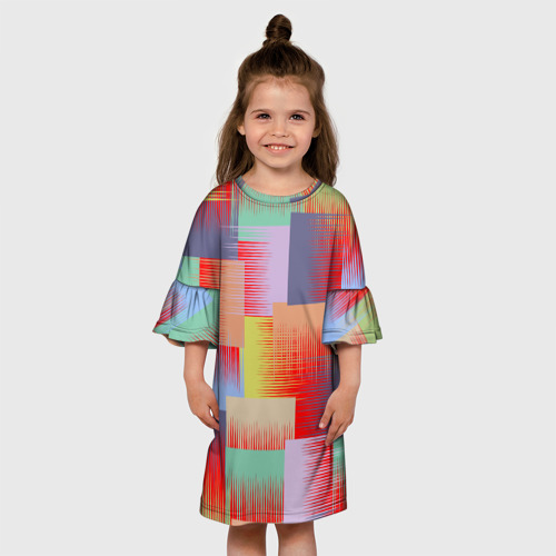 Детское платье 3D с принтом Веселая разноцветная клетка, вид сбоку #3
