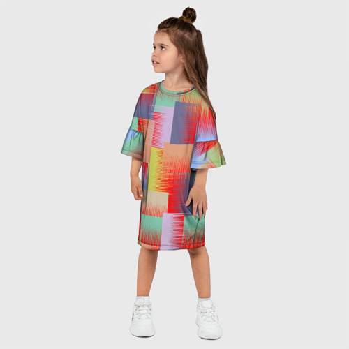 Детское платье 3D с принтом Веселая разноцветная клетка, фото на моделе #1