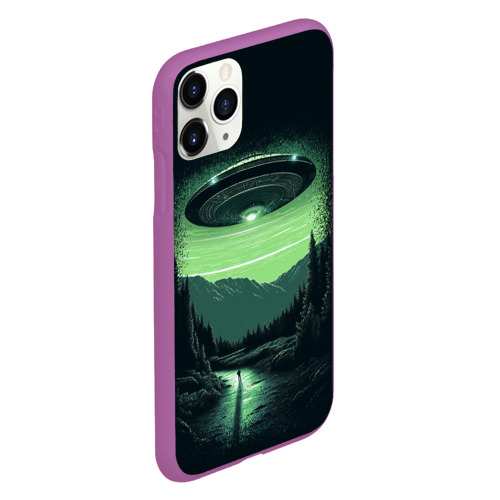 Чехол для iPhone 11 Pro матовый с принтом НЛО в лесу, вид сбоку #3