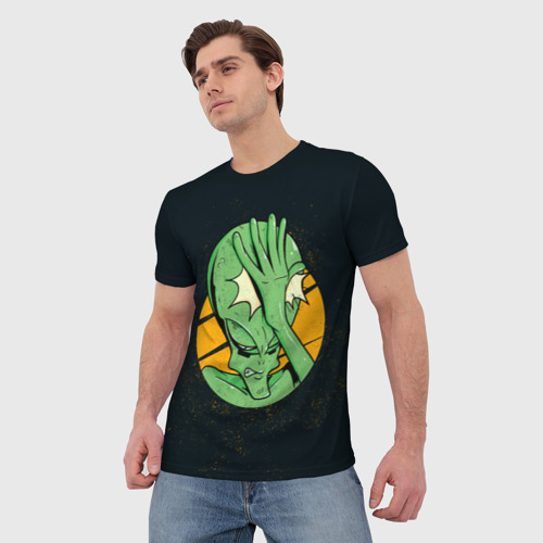 Мужская футболка 3D Alien facepalm, цвет 3D печать - фото 3