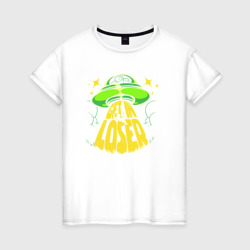 Светящаяся женская футболка Get in loser ufo
