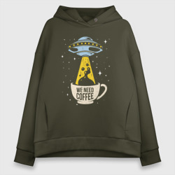 Женское светящееся худи We Need coffee ufo