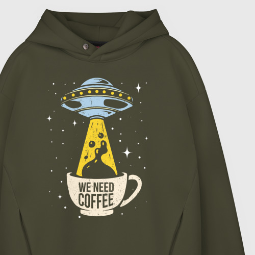 Мужское светящееся худи We Need coffee ufo, цвет хаки - фото 9