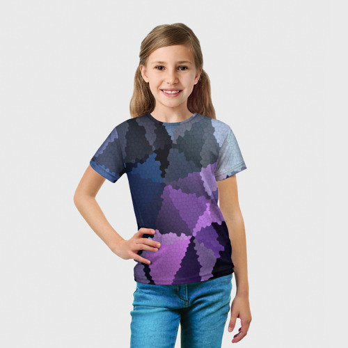Детская футболка 3D Сине розовый мозаичный узор, цвет 3D печать - фото 5