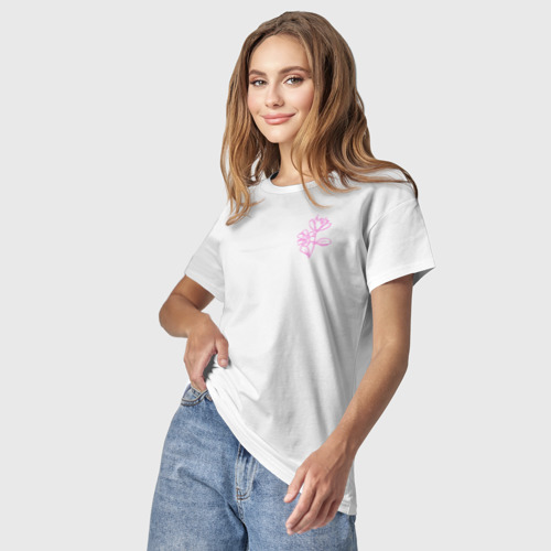 Светящаяся женская футболка Розовый цветок, цвет белый - фото 4