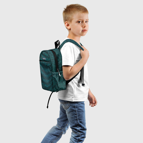 Детский рюкзак 3D с принтом Паттерн мозаика зелёный, вид сзади #1